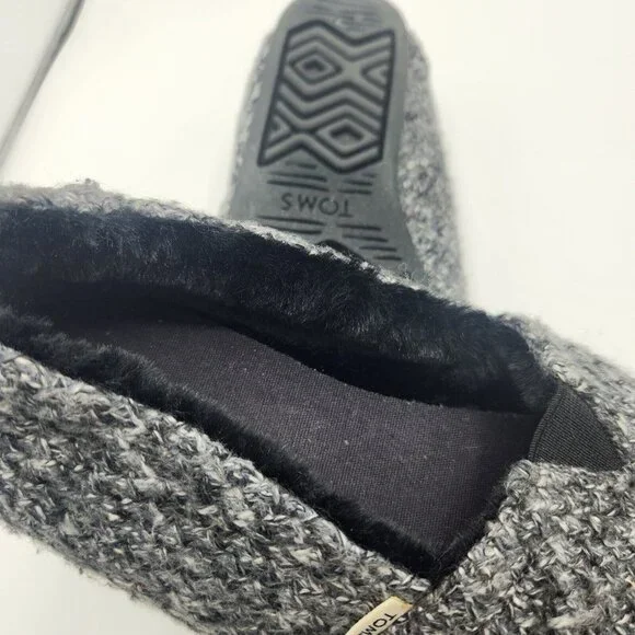 Toms Alpargata Charcoal Gray Black Sweater Fur Inside Leather Sole Shoe 8.5 - Picture 7 of 8